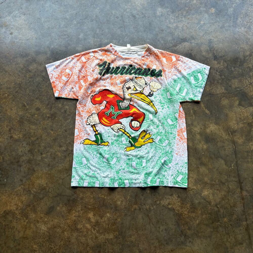 Rare‎ Vintage 90s Miami Hurricanes AOP T-shirt